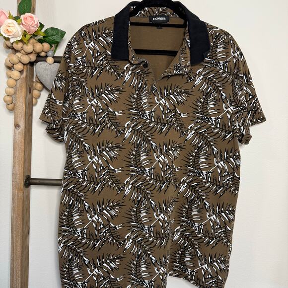 Express Brown and Black Short Sleeve Mens Polo Size X Large - Picture 2 of 10